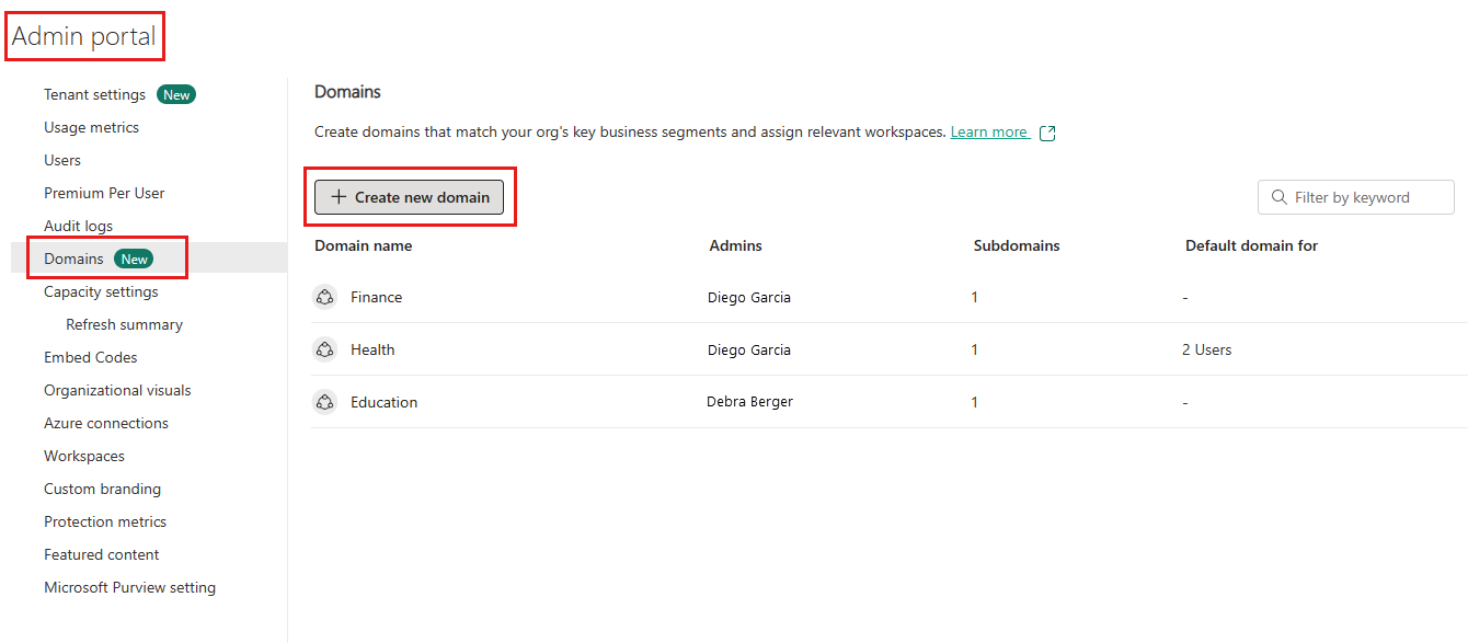 Screenshot of domains page.