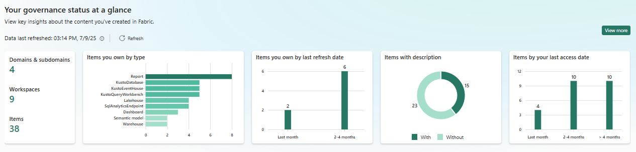 Screenshot showing the top insights on the govern tab.