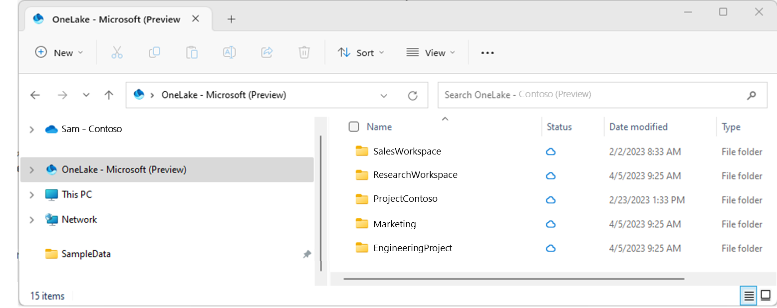 Screenshot of OneLake files integrated in the Windows File Explorer screen.