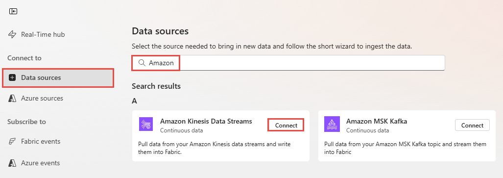 A screenshot of selecting Kinesis Data Streams.