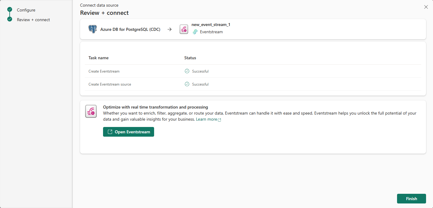 Screenshot that shows the Review + connect success page.