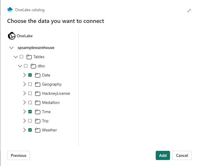 Screenshot that shows the selection of all tables.