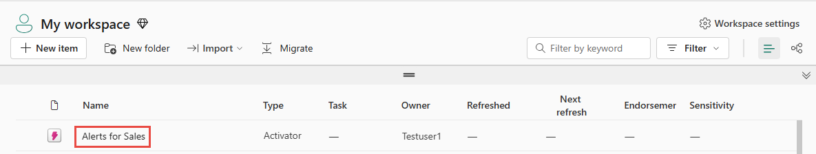 Screenshot showing Activator item in my workspace.
