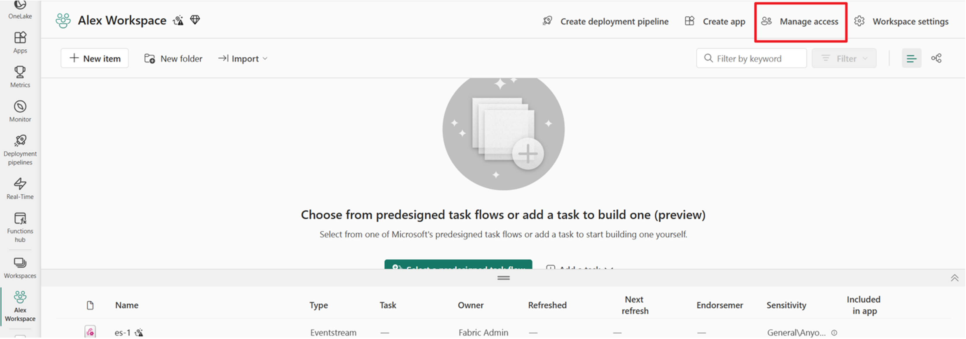 Screenshot of workspace manage access.
