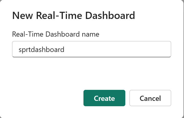 Screenshot of the New Real-Time Dashboard page with a name for the dashboard.