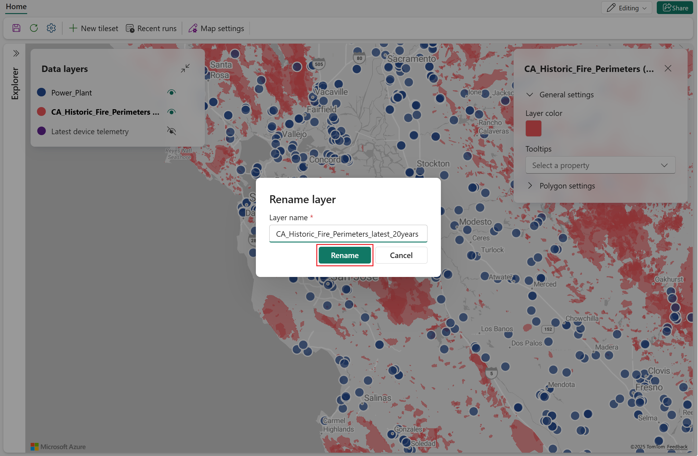 Screenshot of renaming data layer.