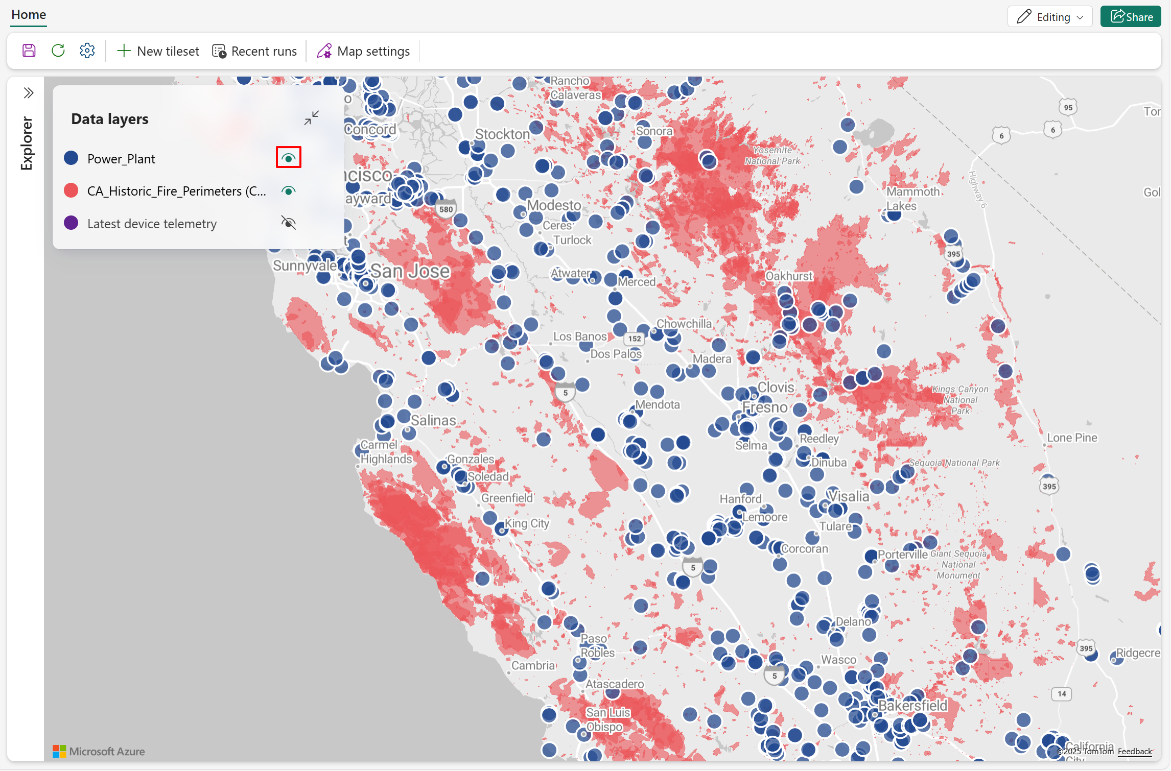 Screenshot of showing the data layer.