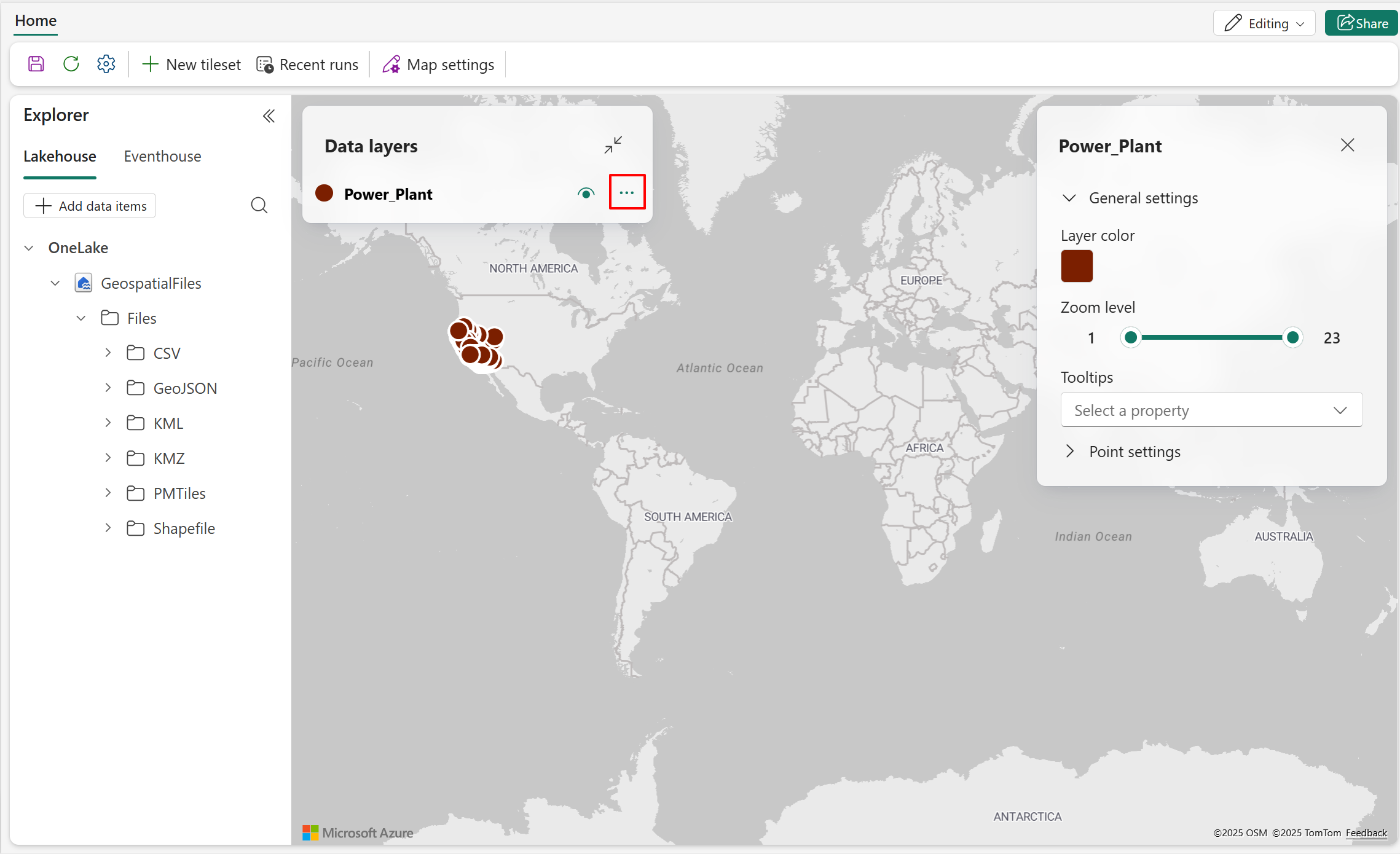 Screenshot of the data layer view with the ellipsis menu highlighted.