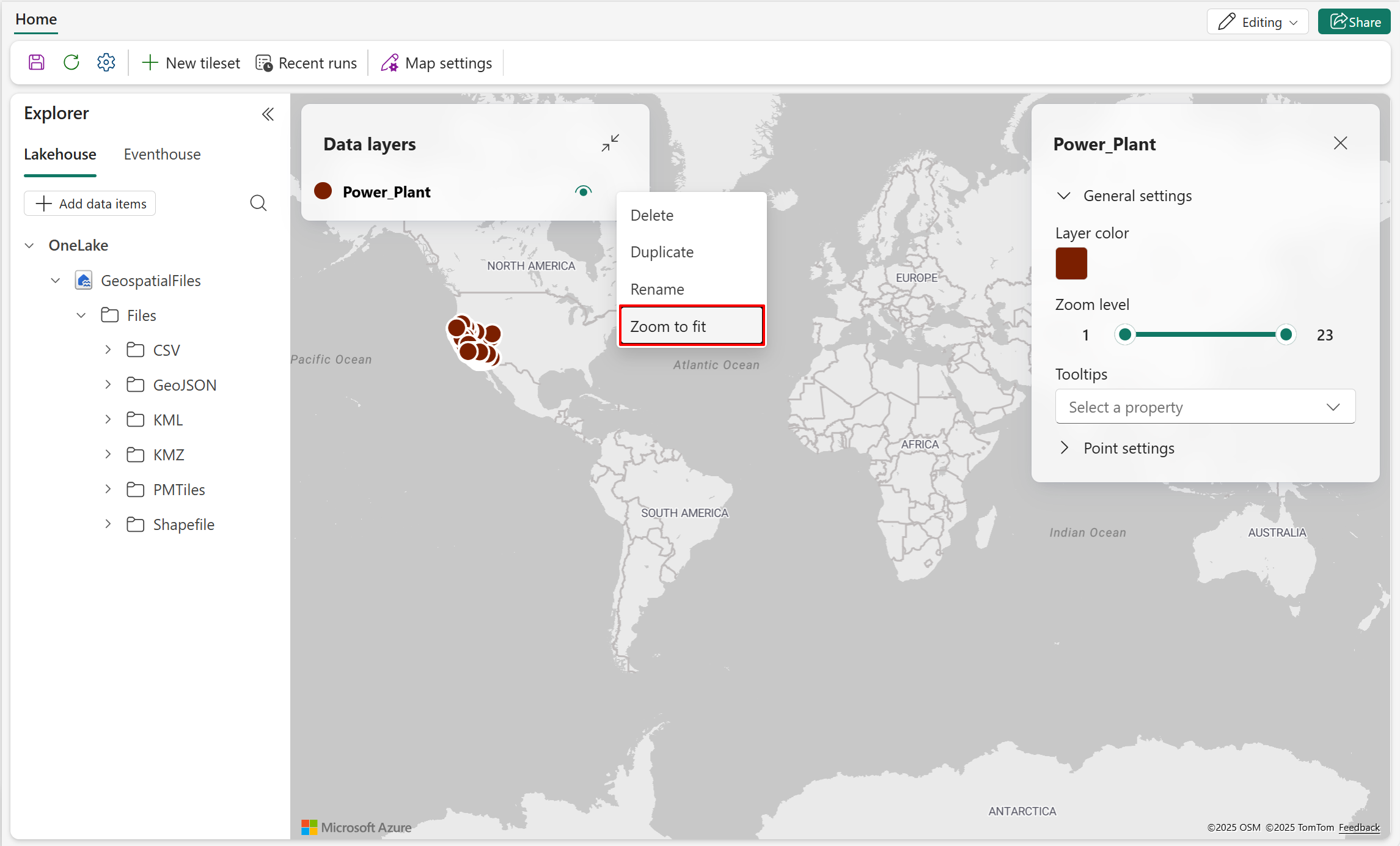 Screenshot of the map showing the 'Zoom to fit' option.