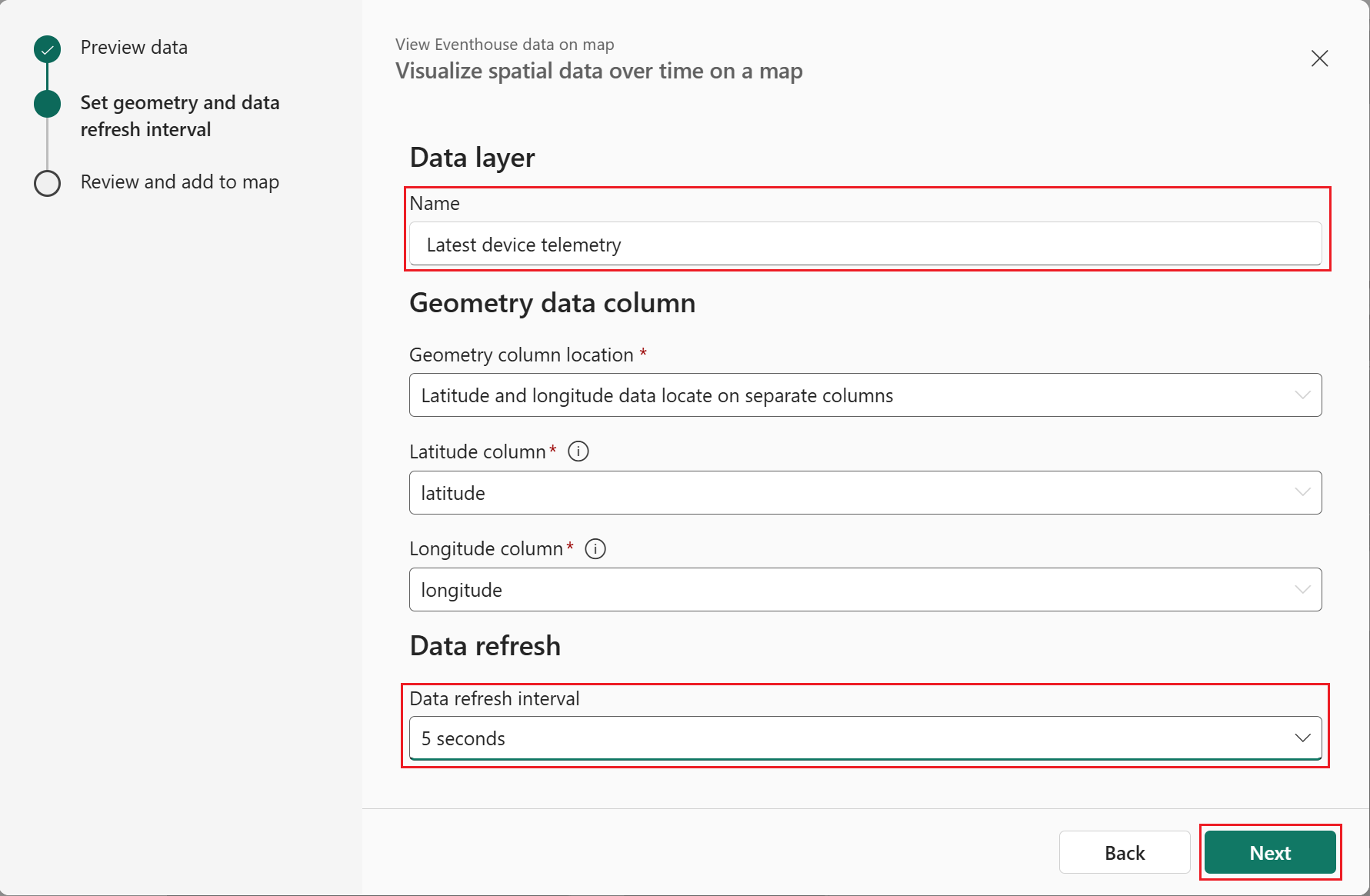 Screenshot of KQL query configuration interval.