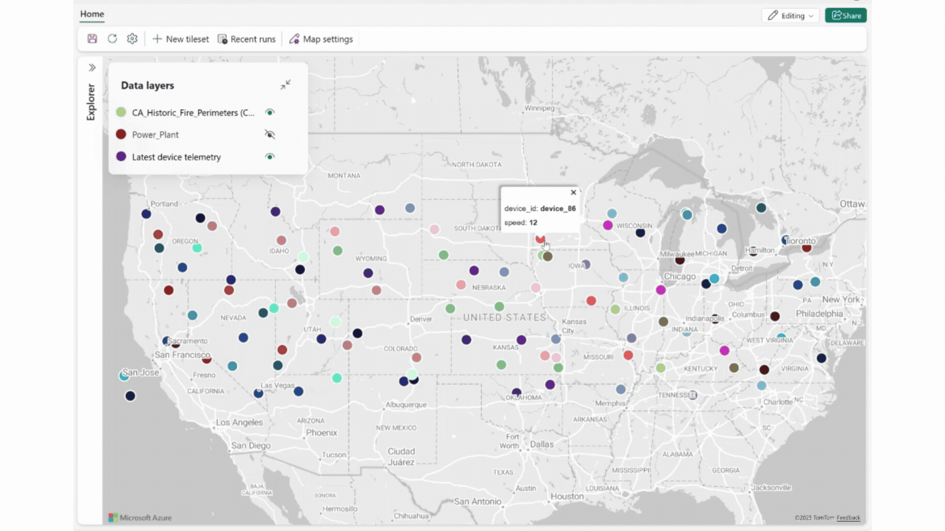 Screenshot of the map showing it refreshing the point data, showing how the map updates in real-time.