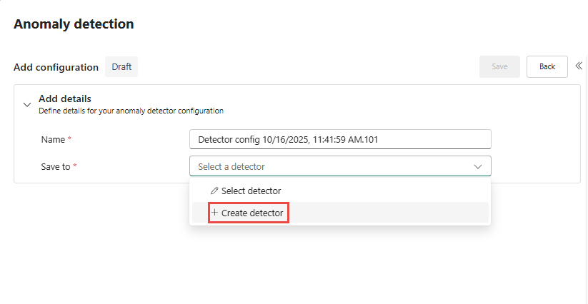 Screenshot of the Anomaly Detector page in Real-Time hub.