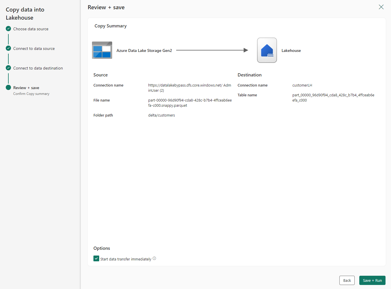 Screenshot showing the review and save screen.