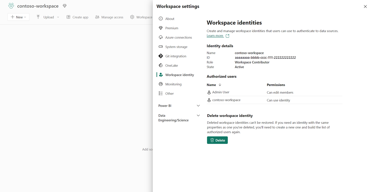 Screenshot showing workspace identity details.