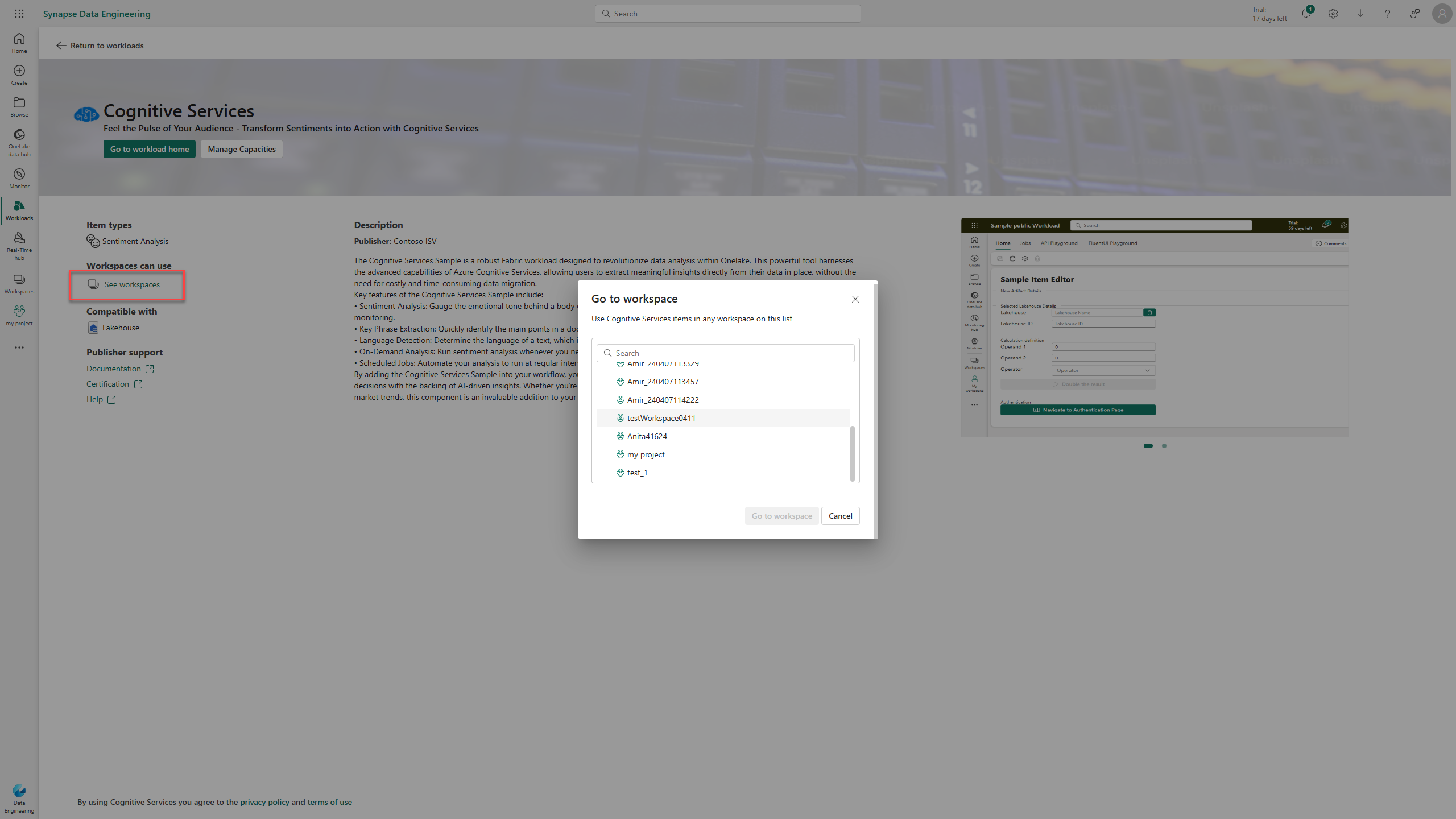 Screenshot of the Select workspaces interface.