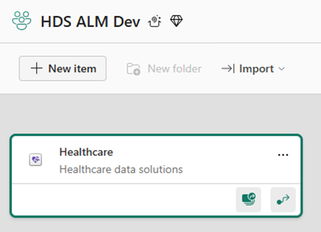 A screenshot displaying the healthcare item in the workspace lineage view.
