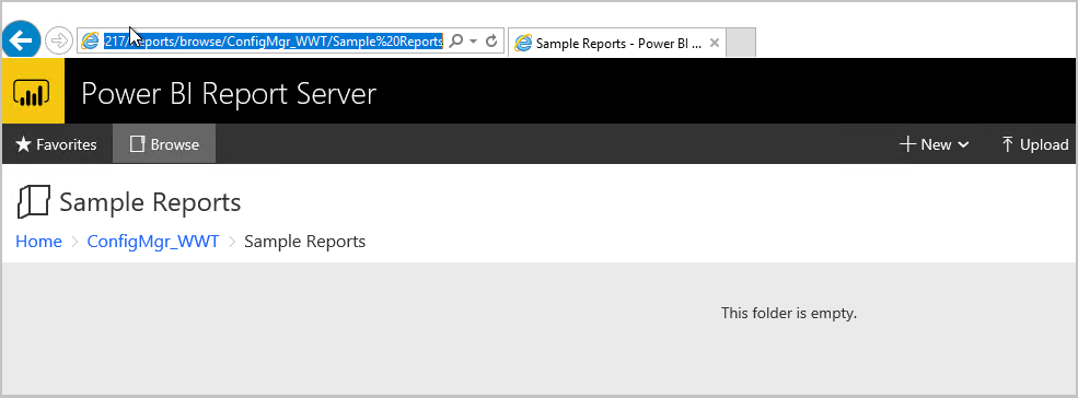 Creating the Sample Report folder in the root Configuration Manager reporting folder from
