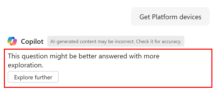 Screenshot that shows the Explor further option in Copilot Chat in Microsoft Intune.