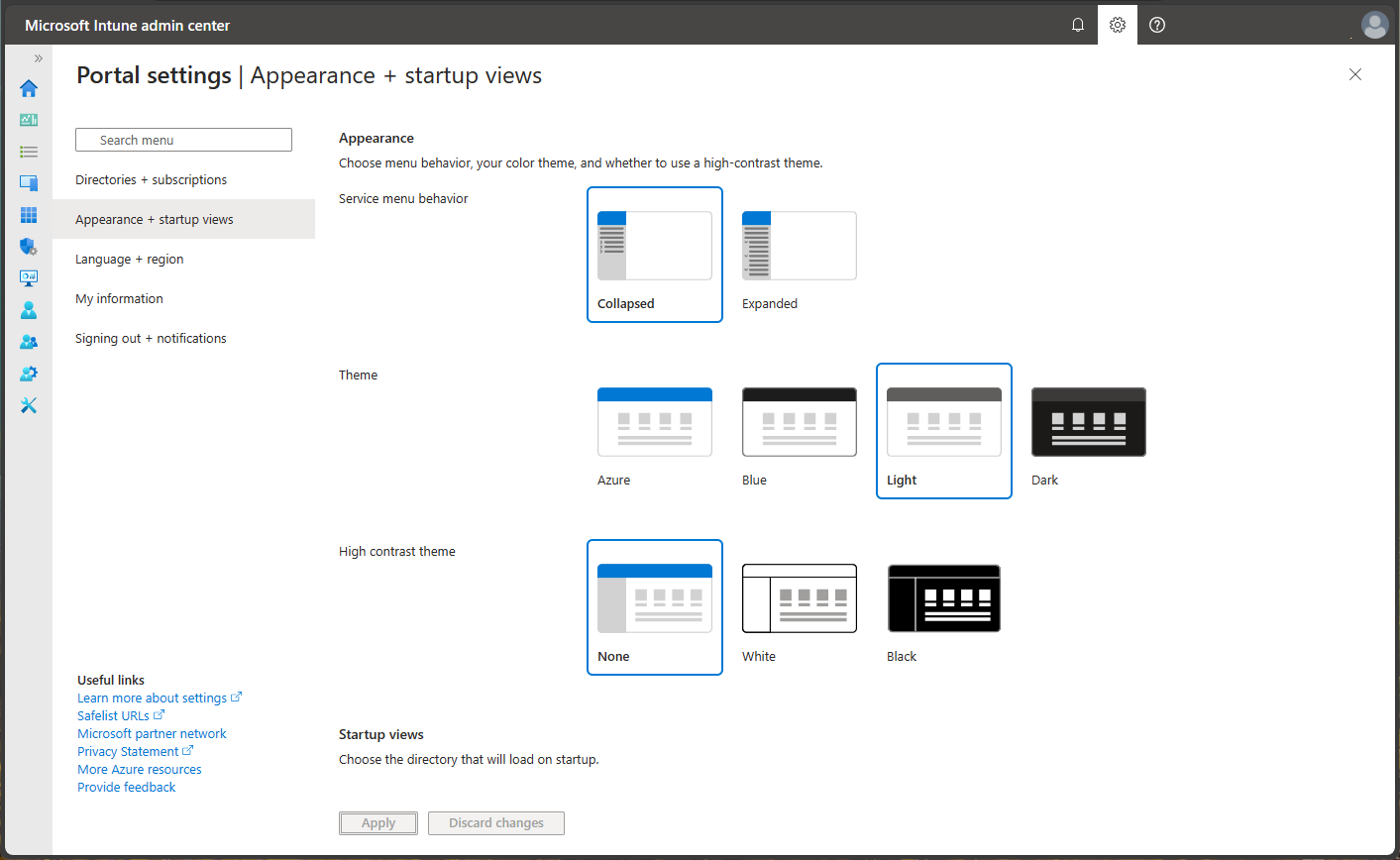 Screenshot of the Microsoft Intune admin center - Portal settings.