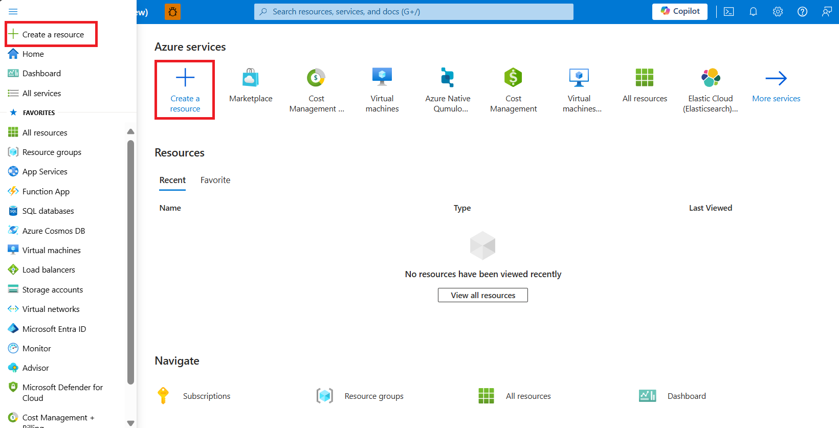 Screenshot showing Marketplace within Azure portal.