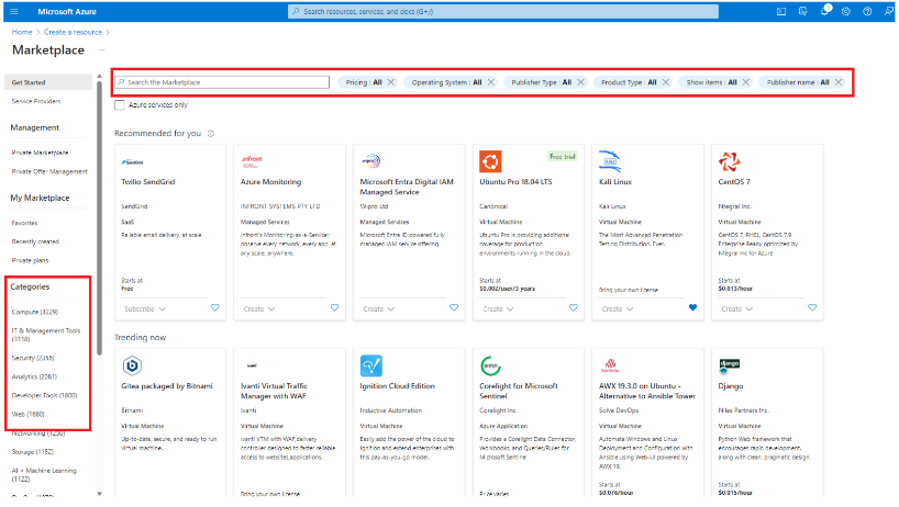 Screenshot showing category navigation.