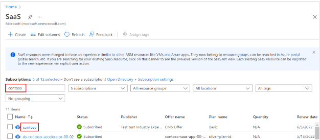 Screenshot showing SaaS services in the Azure portal.