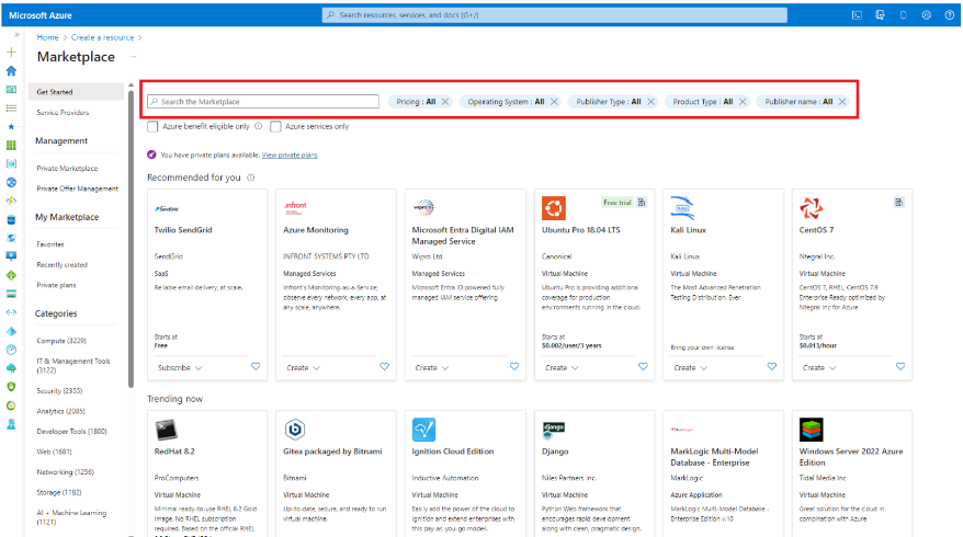 Screenshot highlighting the Search the Marketplace field.