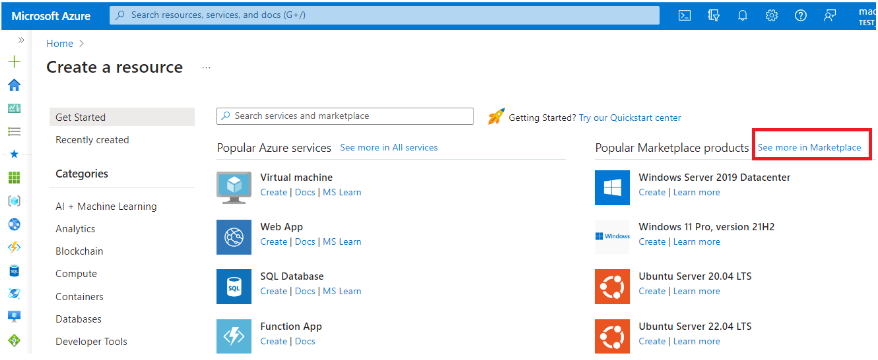 Screenshot highlighting the See more in Marketplace option.
