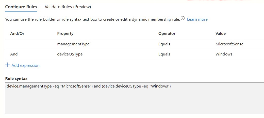A screenshot of the Intune Dynamic Group for Windows Workstations.
