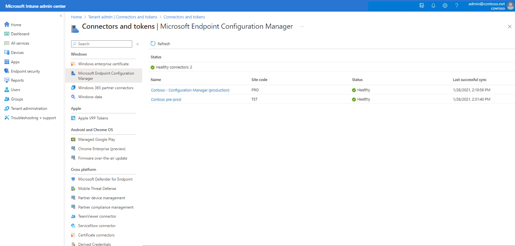 Display the Configuration Manager connector status