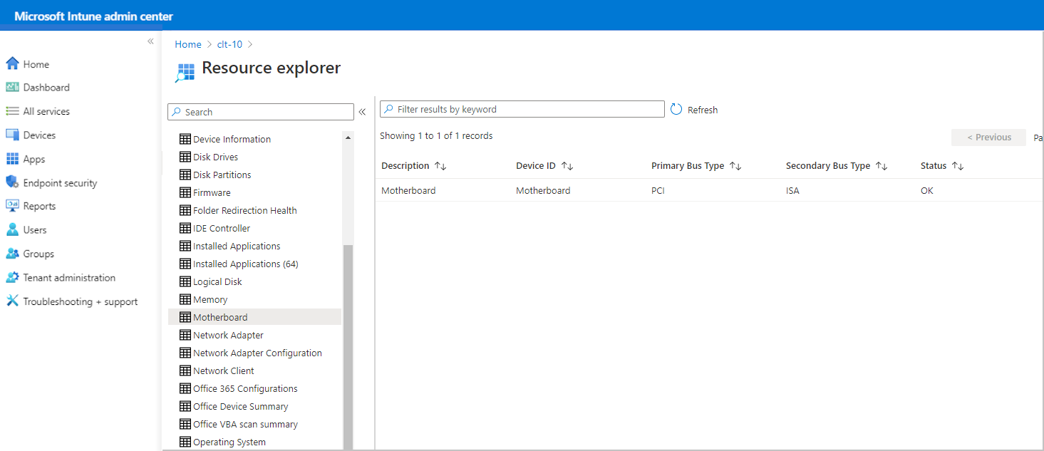 Resource explorer in Microsoft Intune admin center