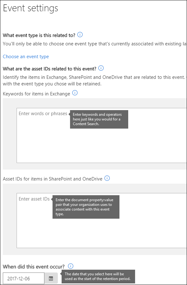 Event settings page.