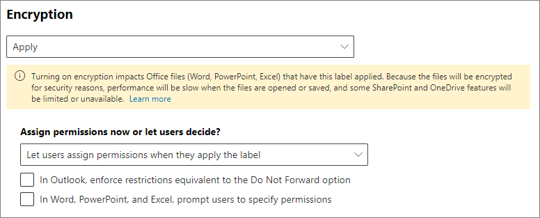 Encryption settings for user-defined permissions.