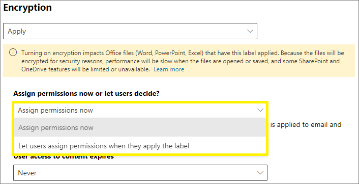 Options to select admin defined permissions or user-defined permissions.