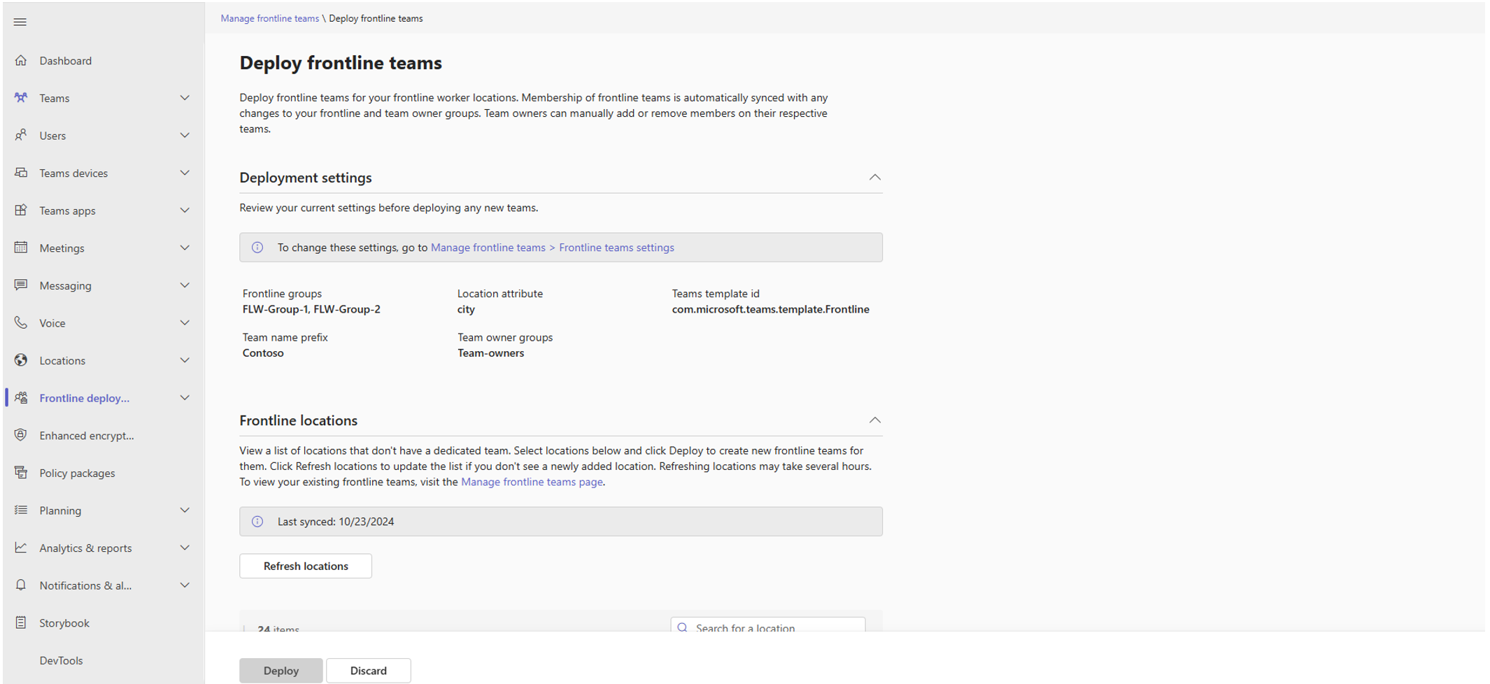 Screenshot showing the refresh locations in deploy frontline teams page.