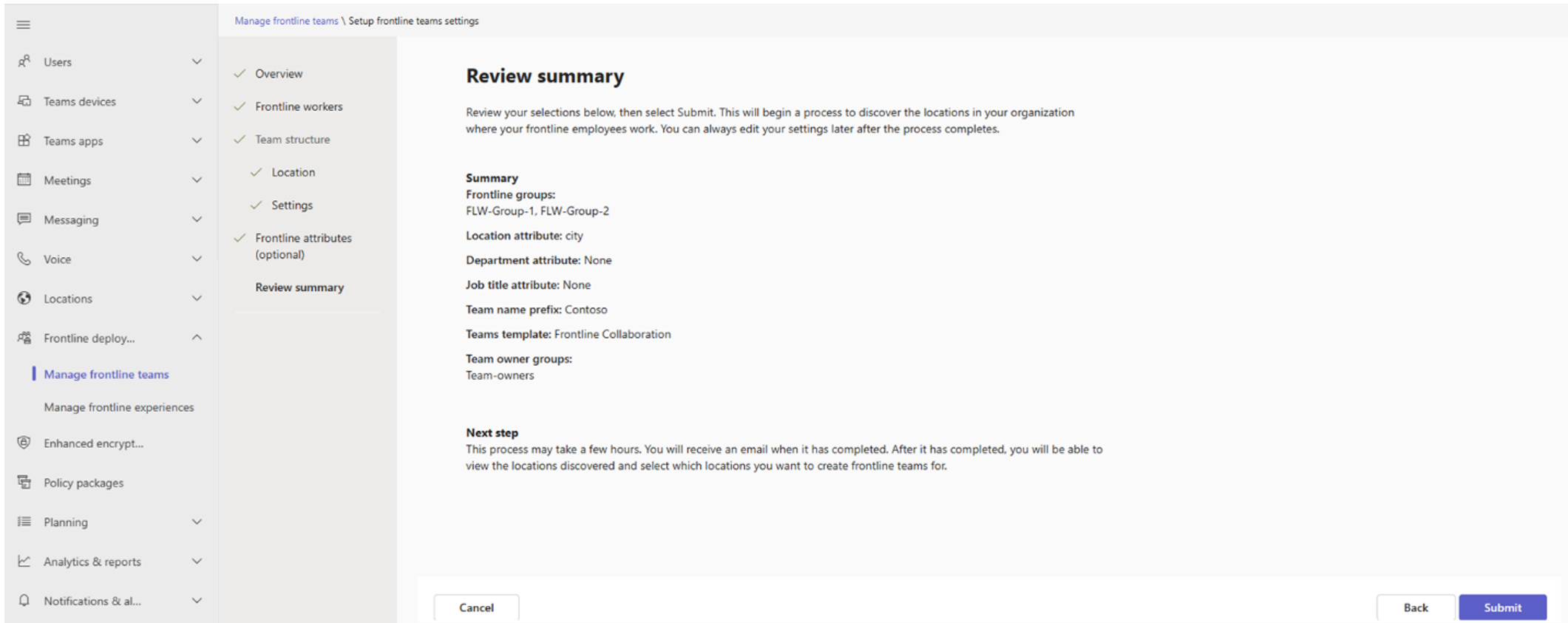 Screenshot showing where you review selections and submit.
