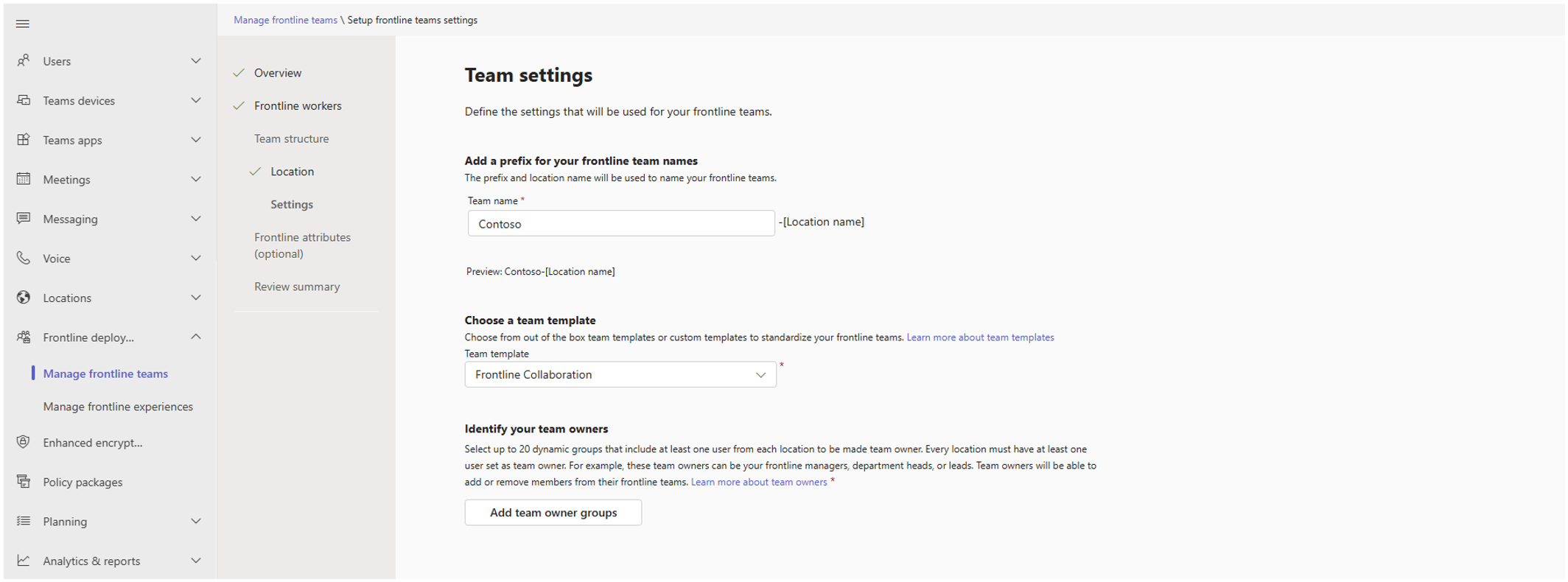 Screenshot showing how to choose a template for created team.