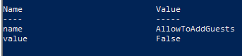 Screenshot that shows the example of a PowerShell command run to verify the group settings.