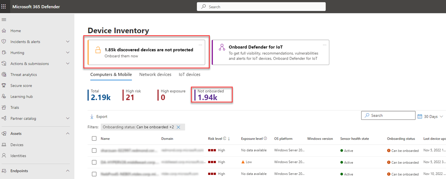 number of discovered devices on the device inventory page