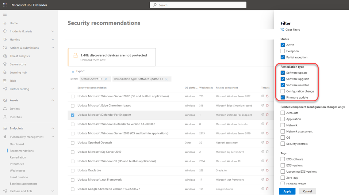 security recommendation remediation types