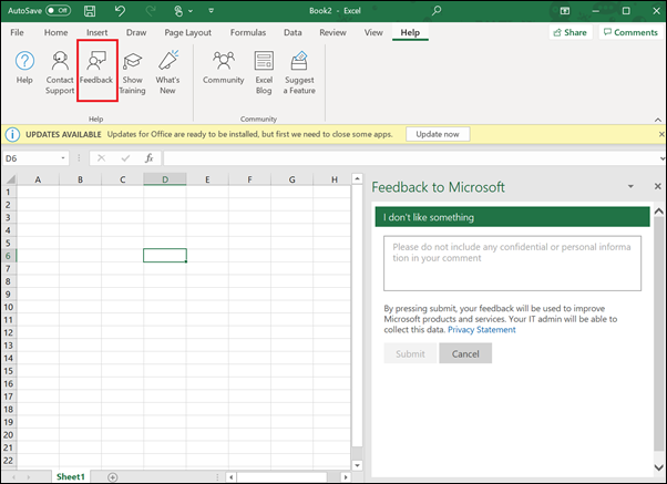 Screenshot: Windows in-product feedback example