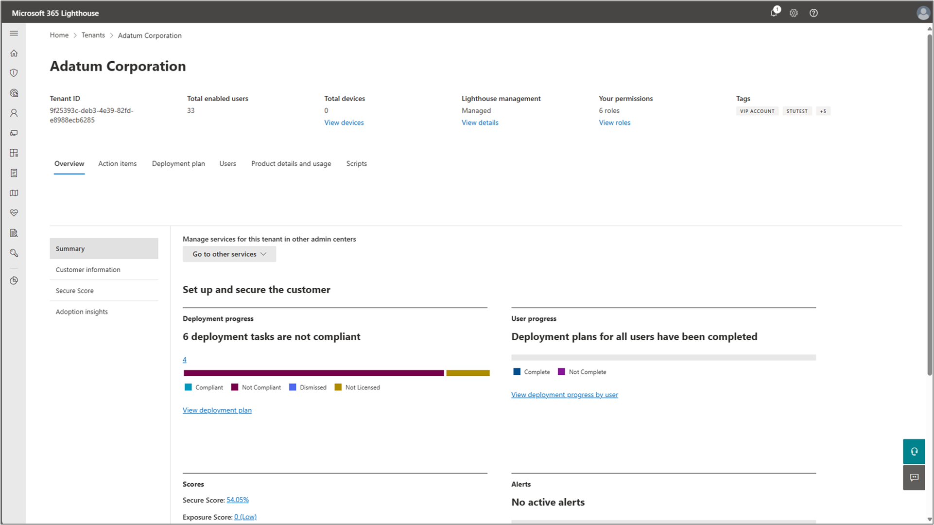 Screenshot of the Tenant details page.