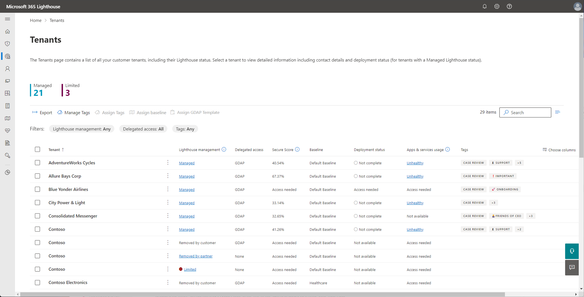Screenshot of the Tenants page.