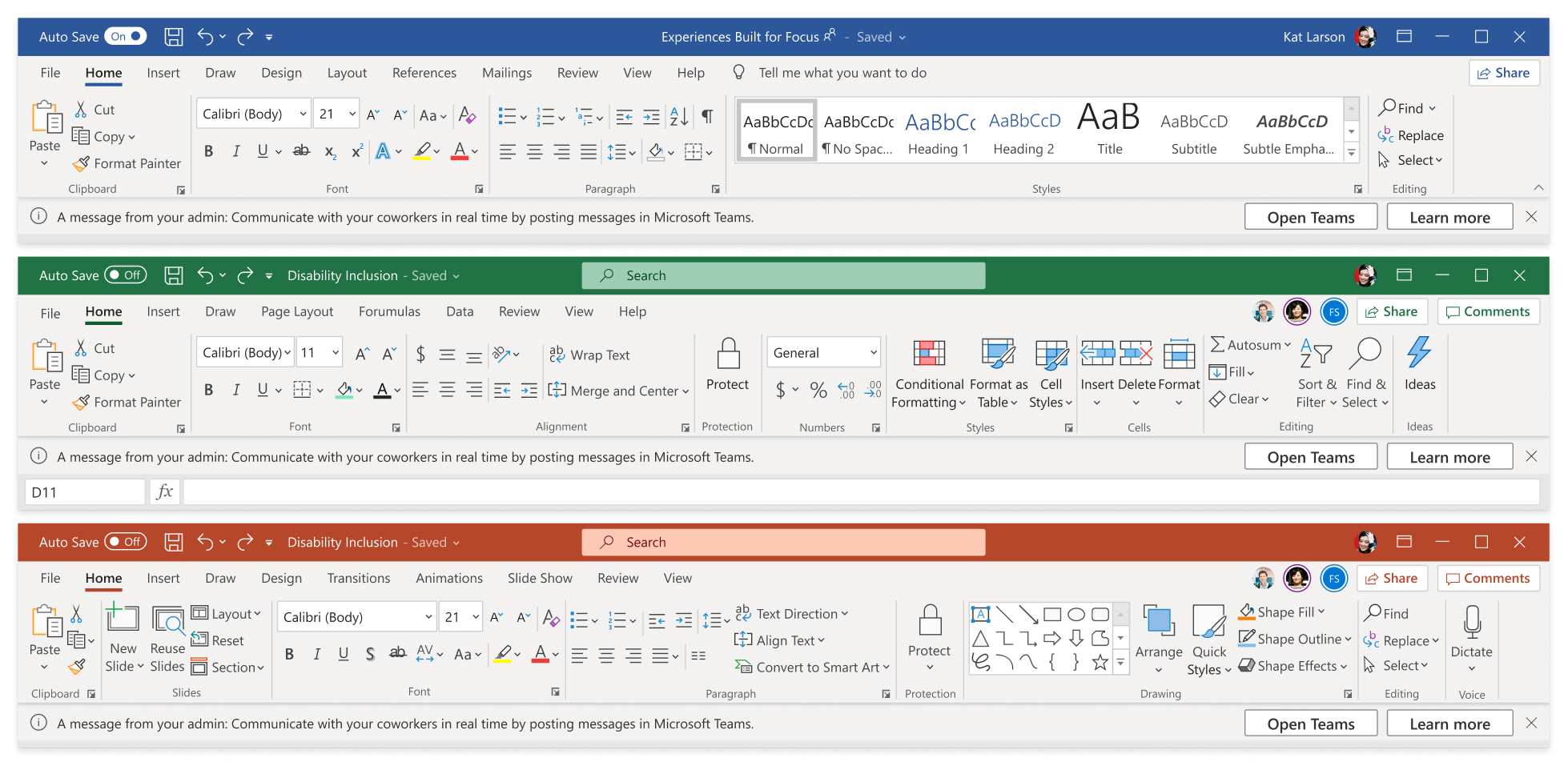 In-product notification recommending to use Teams messages