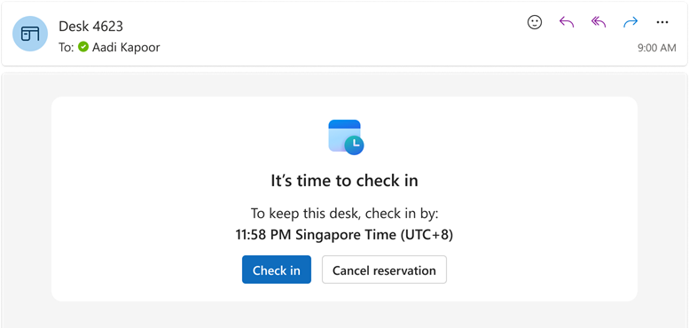 Screenshot that shows check in using email.