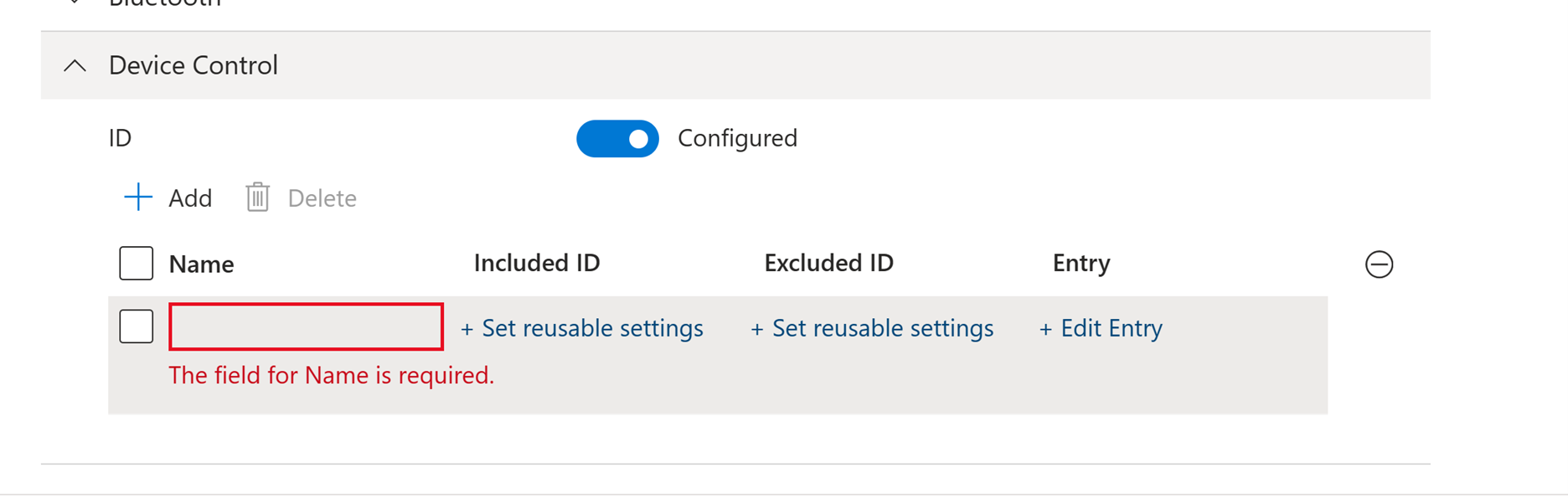 The screenshot that shows the page on which you can configure the settings for the Device Control capability.