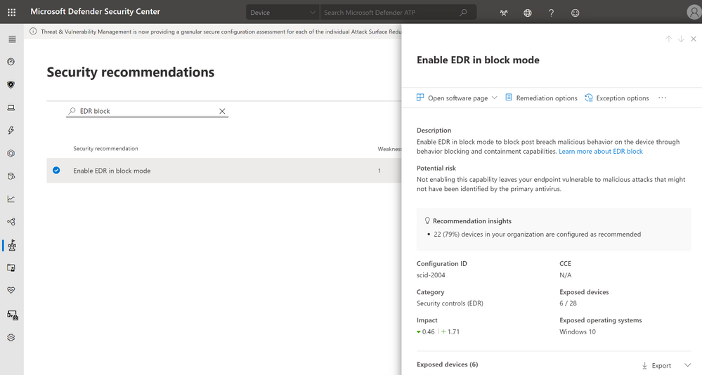 The recommendation to turn on EDR in block mode