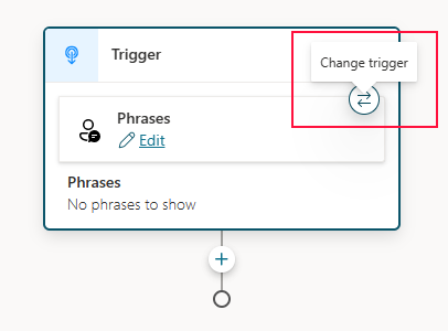 Screenshot of changing a topic's trigger in Copilot Studio.