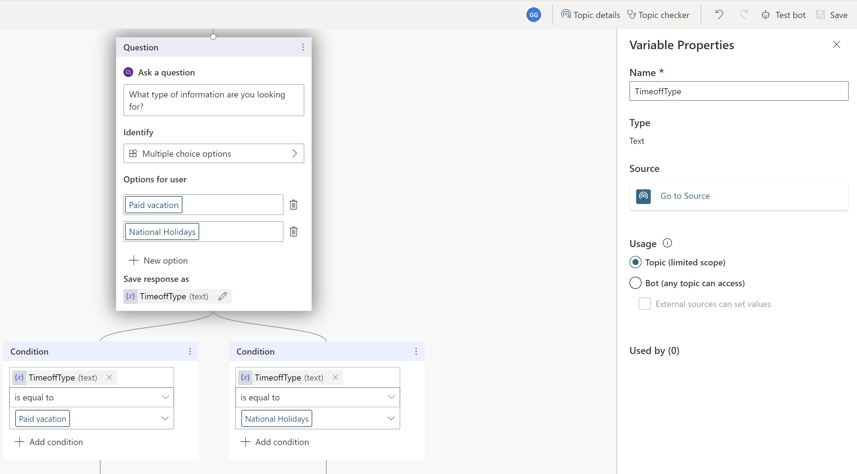 Multiple options are shown after a question node.