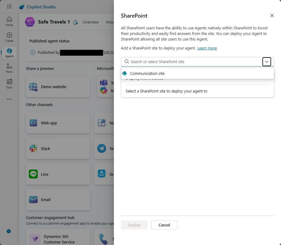 Screenshot of the Select SharePoint panel.